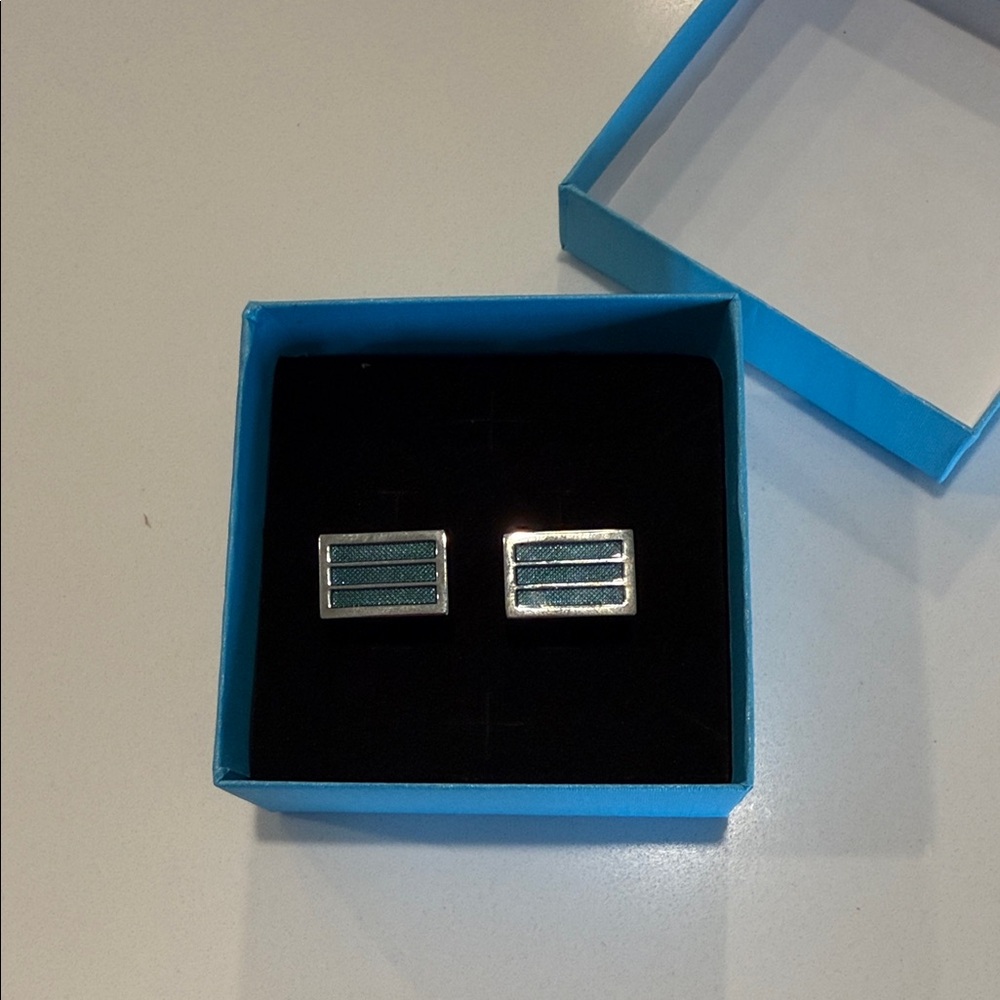 Stylish Silver and Teal Cufflinks Joseph Aboudi